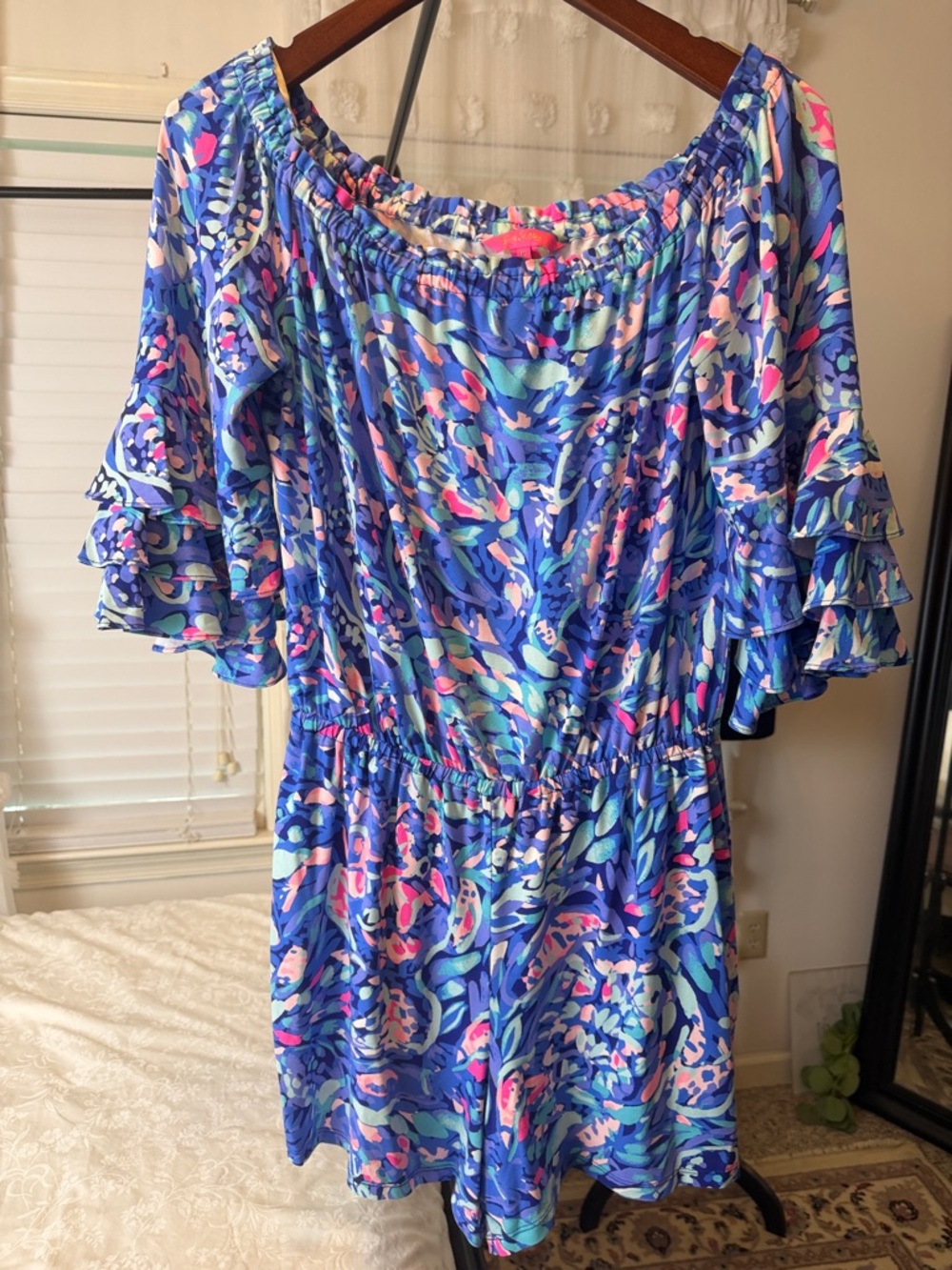 Lilly Pulitzer Blue Multi-Print Off-Shoulder Mini Dress